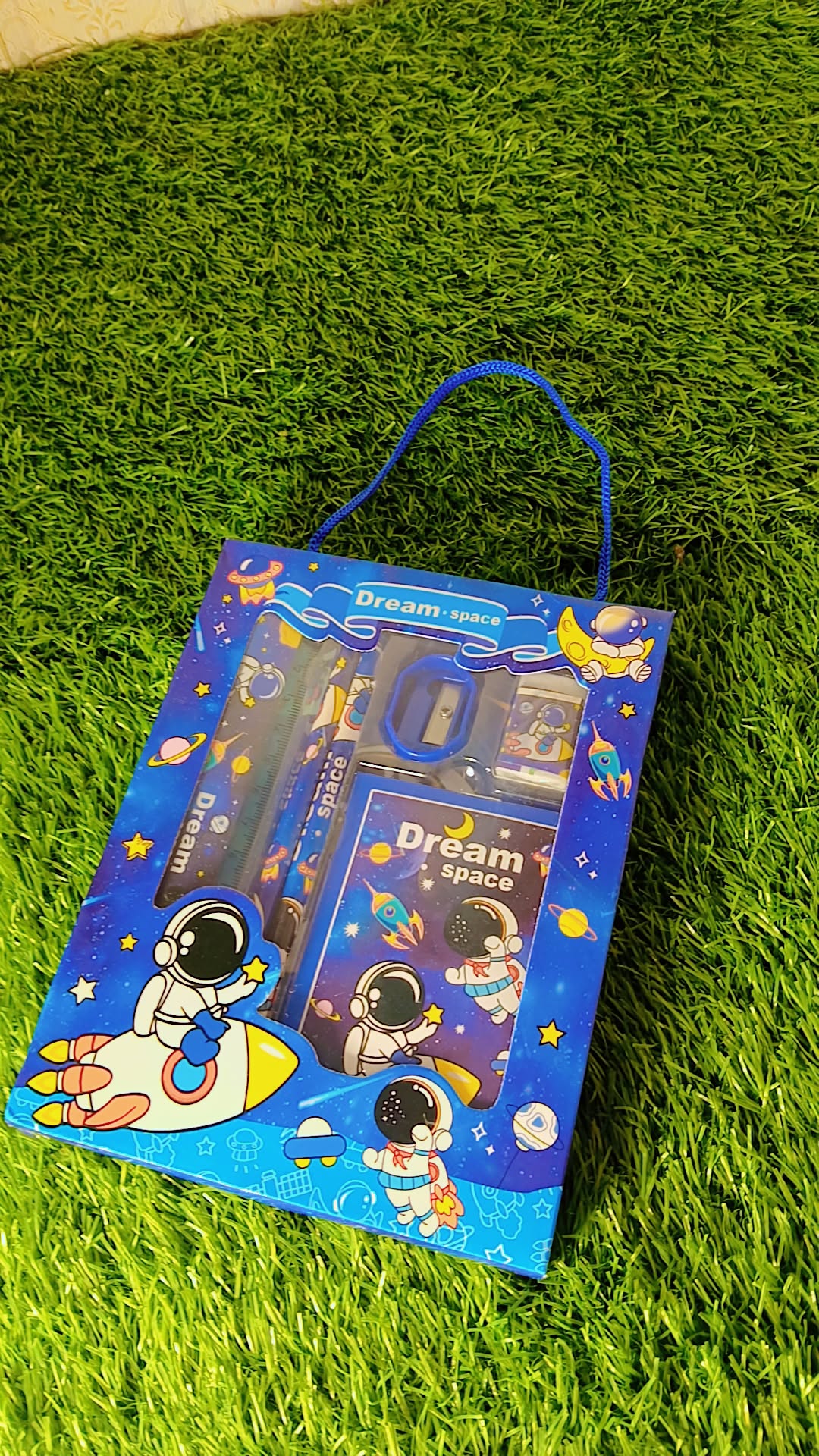 Kids Cartoon Stationery Gift Set with Bag – Pencil, Sharpener, Eraser & Diary