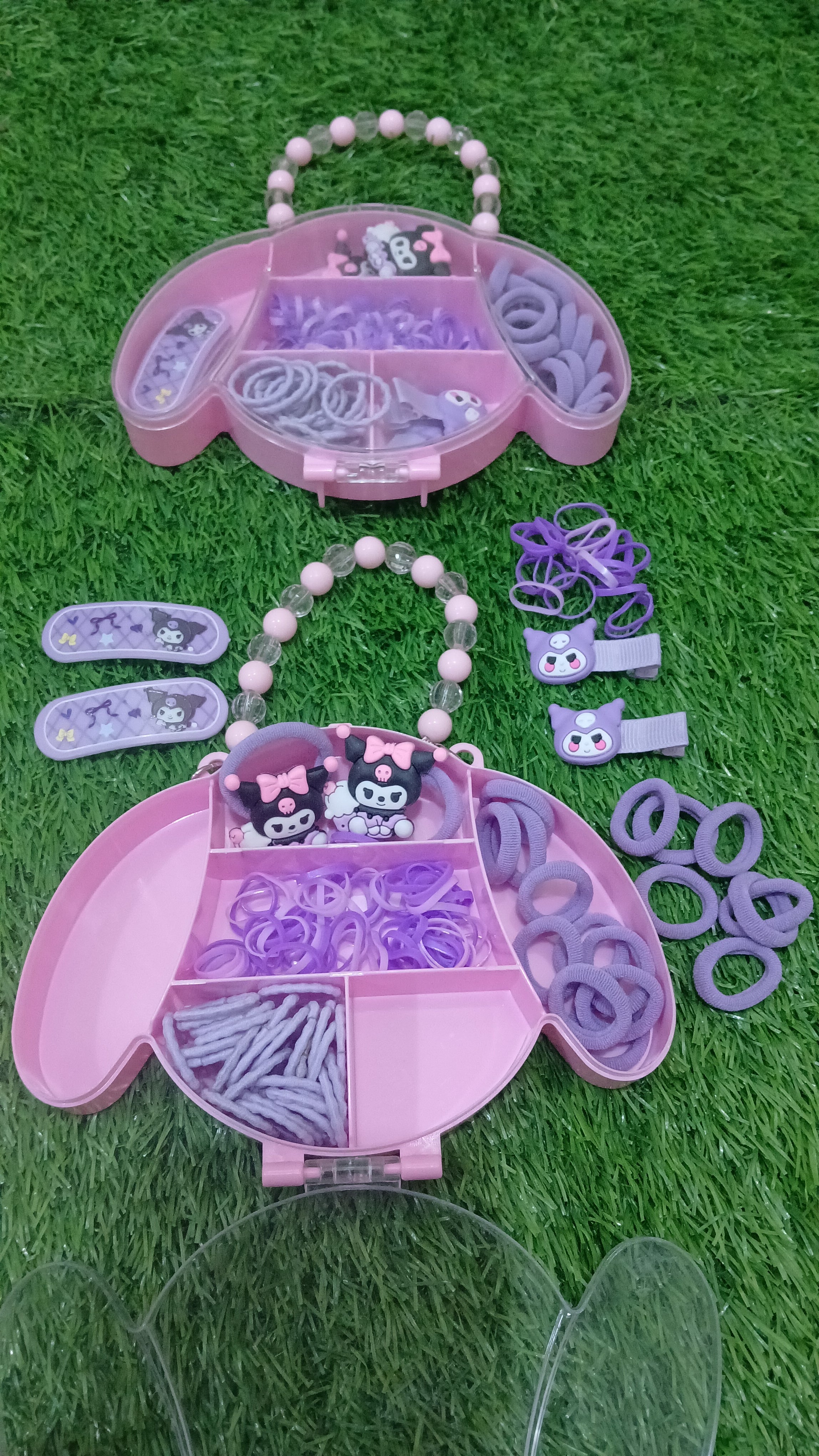 Cute Cartoon Hair Accessories Organizer Box for Girls – Hair Bands, Clips & Rubber Set