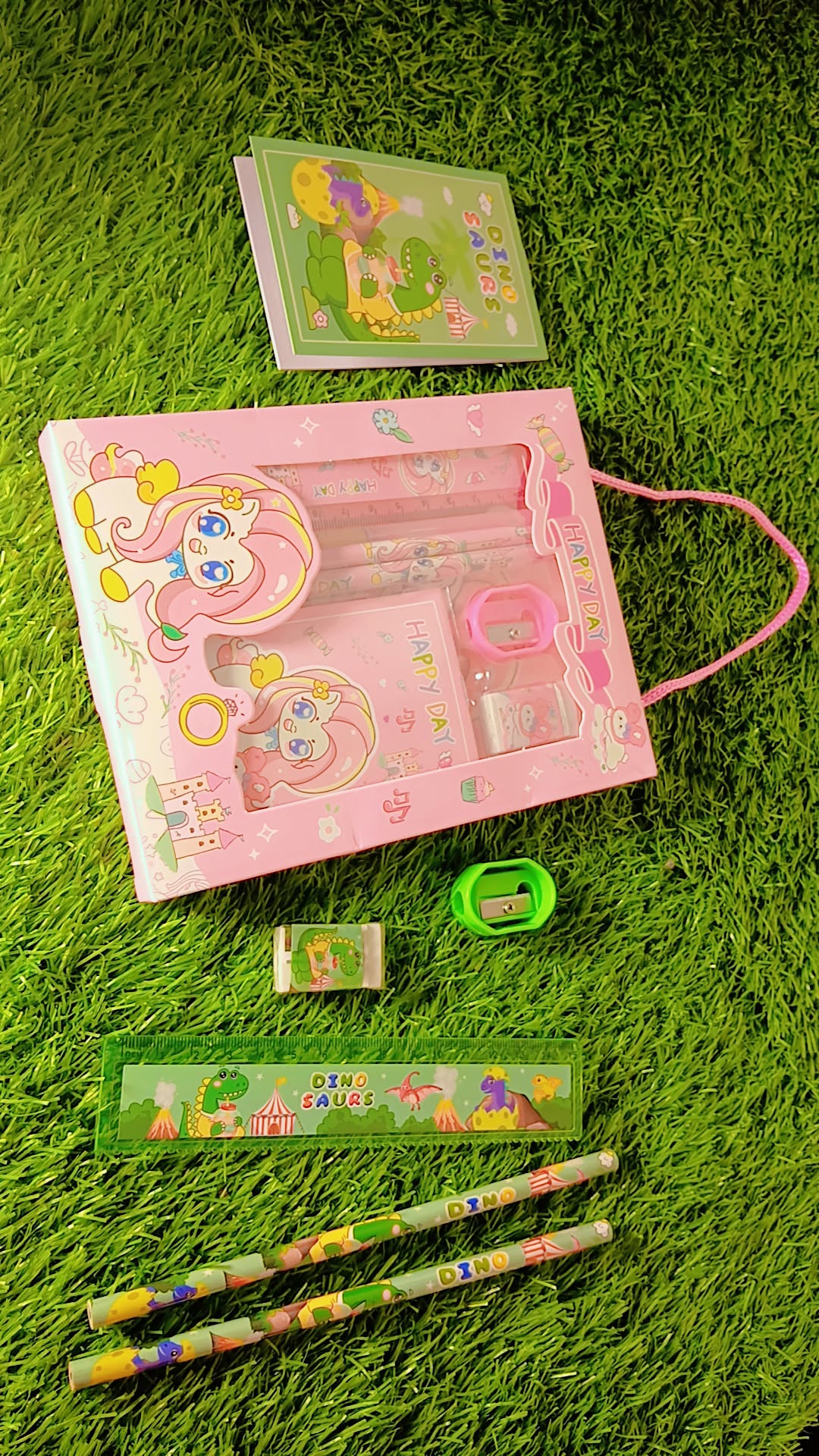 Kids Cartoon Stationery Gift Set with Bag – Pencil, Sharpener, Eraser & Diary