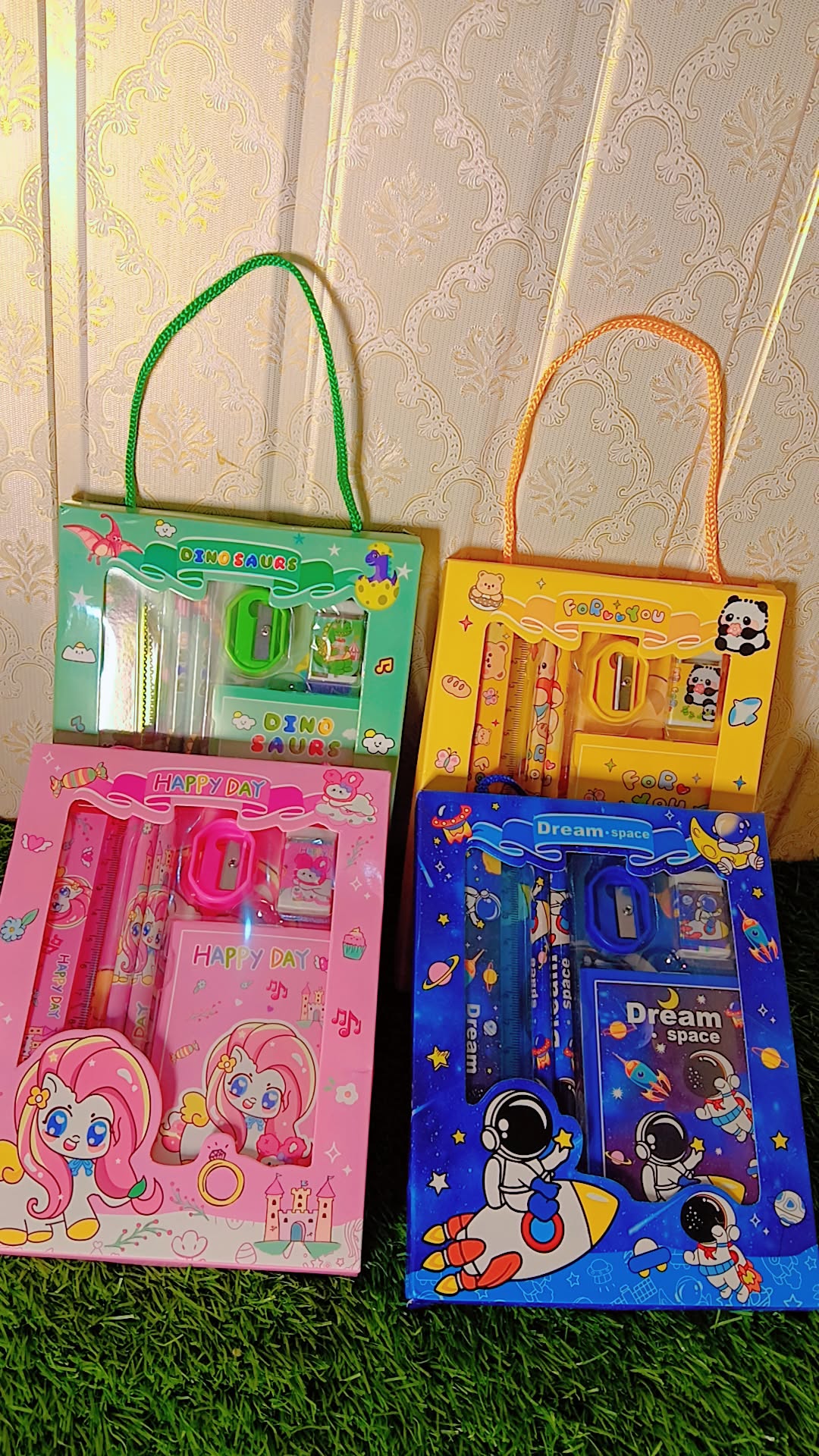 Kids Cartoon Stationery Gift Set with Bag – Pencil, Sharpener, Eraser & Diary